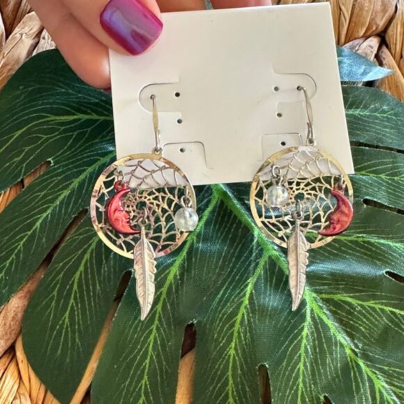 BOGO FREE dangly feather Dreamcatcher earrings earthbound - Picture 3 of 4